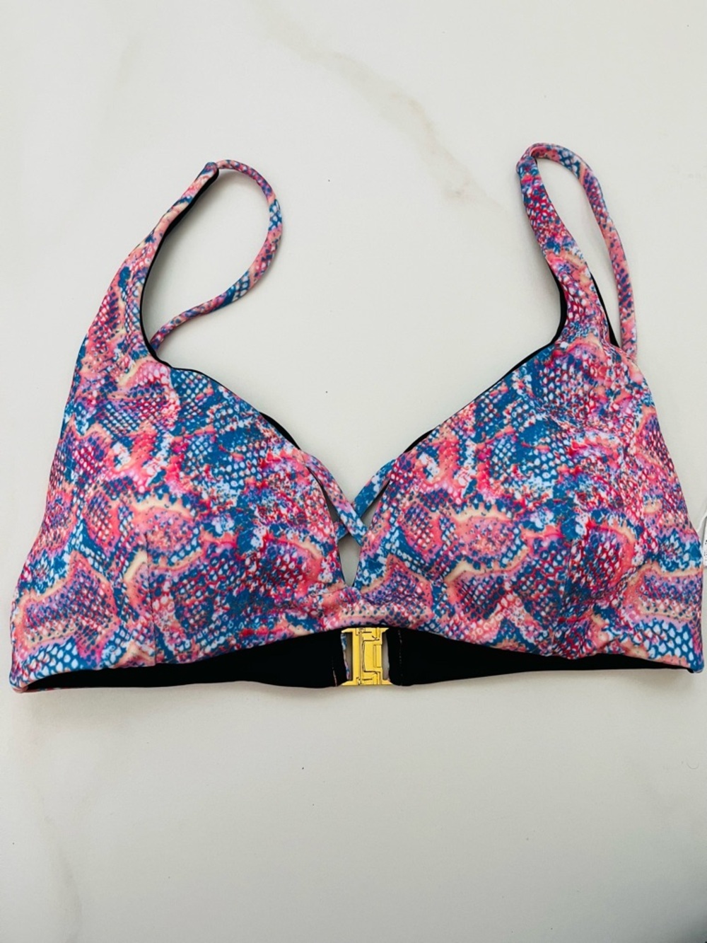 Printed Molded-Cup Bralette - Pink & Blue Padded Medium